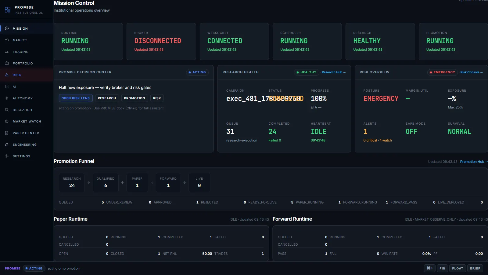 Runtime Health: Runtime, research, and system posture at a glance